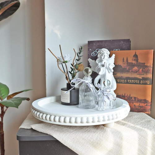 Plateau rond en bois blanc style ferme 30 cm 1