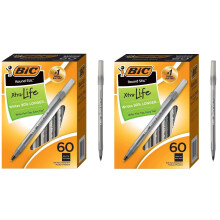 BIC Round Stic Xtra Life Ballpoint Pens, Medium Point (1.0mm), Black, 60-Count Pack, Flexible Round Barrel For Writing Comfort (GSM609-BLK) - Pack of