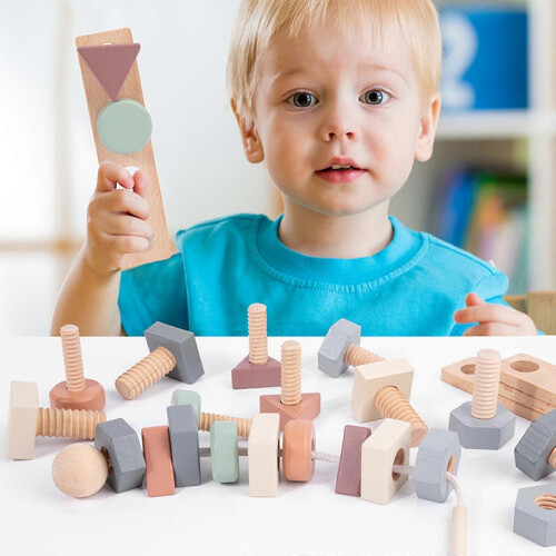 Table de jeu de puzzle portable avec blocs de construction à vis et formes assorties 1