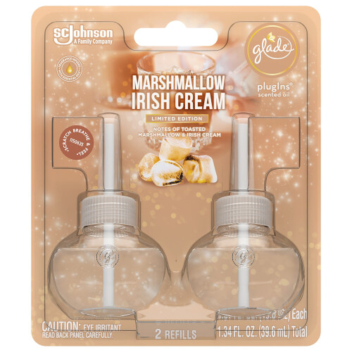 Glade Ricariche Glade PlugIns, Profumo e Oli Essenziali per Casa e Bagno, Marshmallow Irish Cream, 1.34 Oz, 2 Pezzi