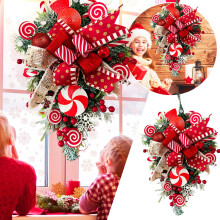 Christmas candy cane wreath red white teardrop 1 piece