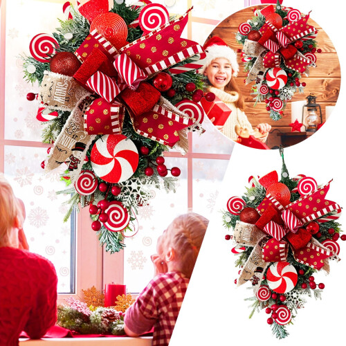 Christmas candy cane wreath red white teardrop 1 piece