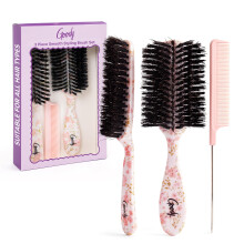 Goody 3-Piece Styling Hairbrush Set, Floral Pattern, Boar Bristle Smoothing Brush for Shine, Half-Round 180 Brush for Volume, Rat-Tail Comb for Precis