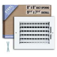 Stalen verstelbare luchttoevoer grille voor 8x6 luchtkanaalopening | Ventilatie rooster voor wand en plafond | Wit