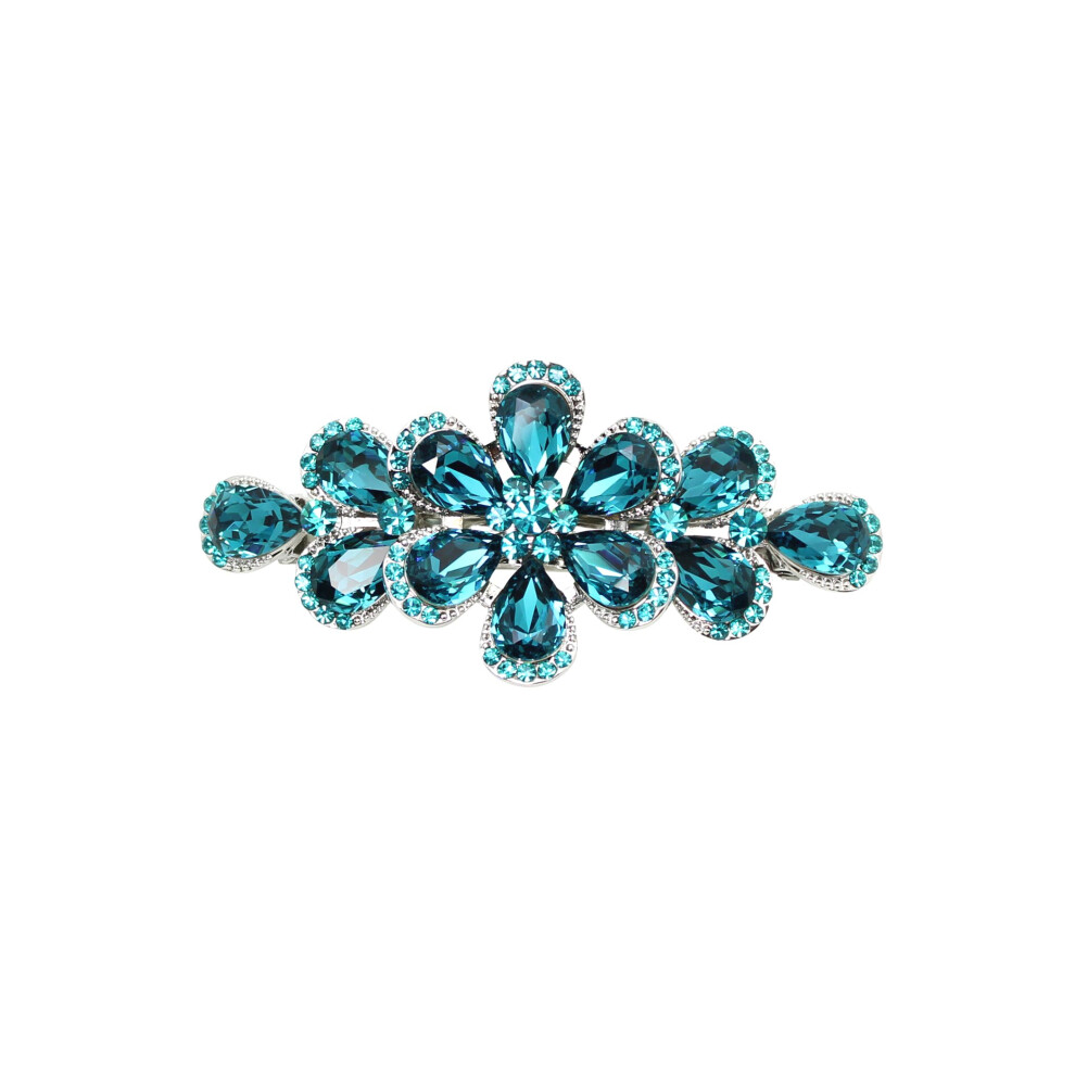 Faship Gorgeous Teal Rhinestone Crystal Floral Hair Barrette Clip