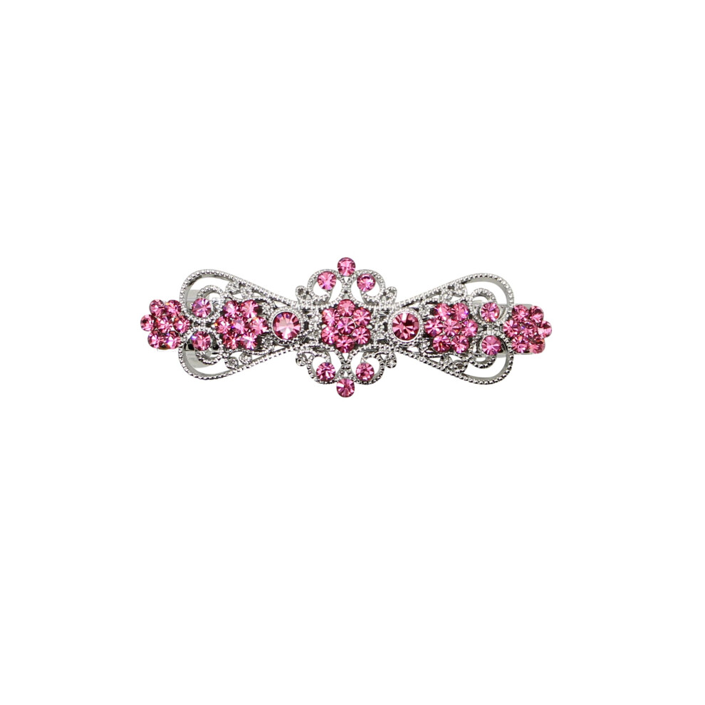 Faship Gorgeous Pink Rhinestone Crystal Small Floral Hair Barrette Clip