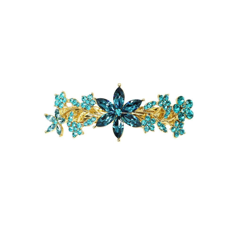Faship Gorgeous Teal Rhinestone Crystal Floral Hair Barrette