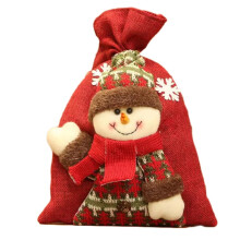 Christmas drawstring bag linen 28x20 cm red