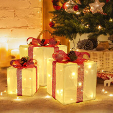 Lighted Gift Boxes Set of 3 with 50 Warm White Lights