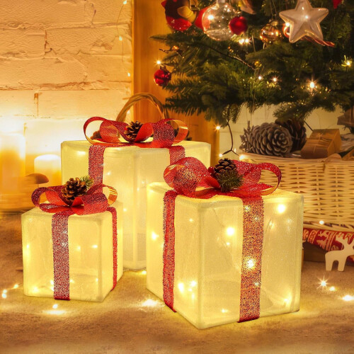 Lighted Gift Boxes Set of 3 with 50 Warm White Lights