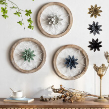 Farmhouse Round Wall Decor Wood Metal 12" 3pcs