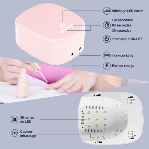Ασύρματη λάμπα νυχιών UV ροζ 60W επαναφορτιζόμενη 1