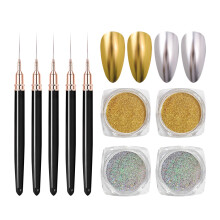4er Set Gold Silber Chrome Nagelpuder, holographisch hochpigmentierter Chrome Puder, Kunstspiegel Titanlegierung