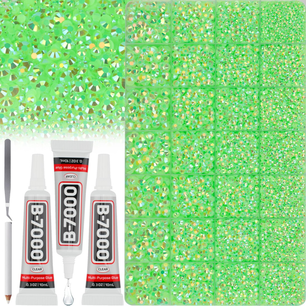 Worthofbest 36000Pcs Lime Green Rhinestones Gems For Bedazzling Bedazzle Crafting, Flatback Diamond Crystal Rhine Stone Jewel Bedazzler Kit,Resin Flat Back Gemsto