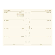 Ricarica Agenda Filofax, Pocket, Settimana a Vista, Carta Cotone Crema, Non Righe, Inglese, 2026 (C68224-26)