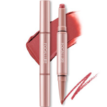 FOCALLURE Fuller Sculpt Dual-Ended Lip Liner & Lipstick 2-in-1, Langdurig, Hooggepigmenteerde Lippenpotlood