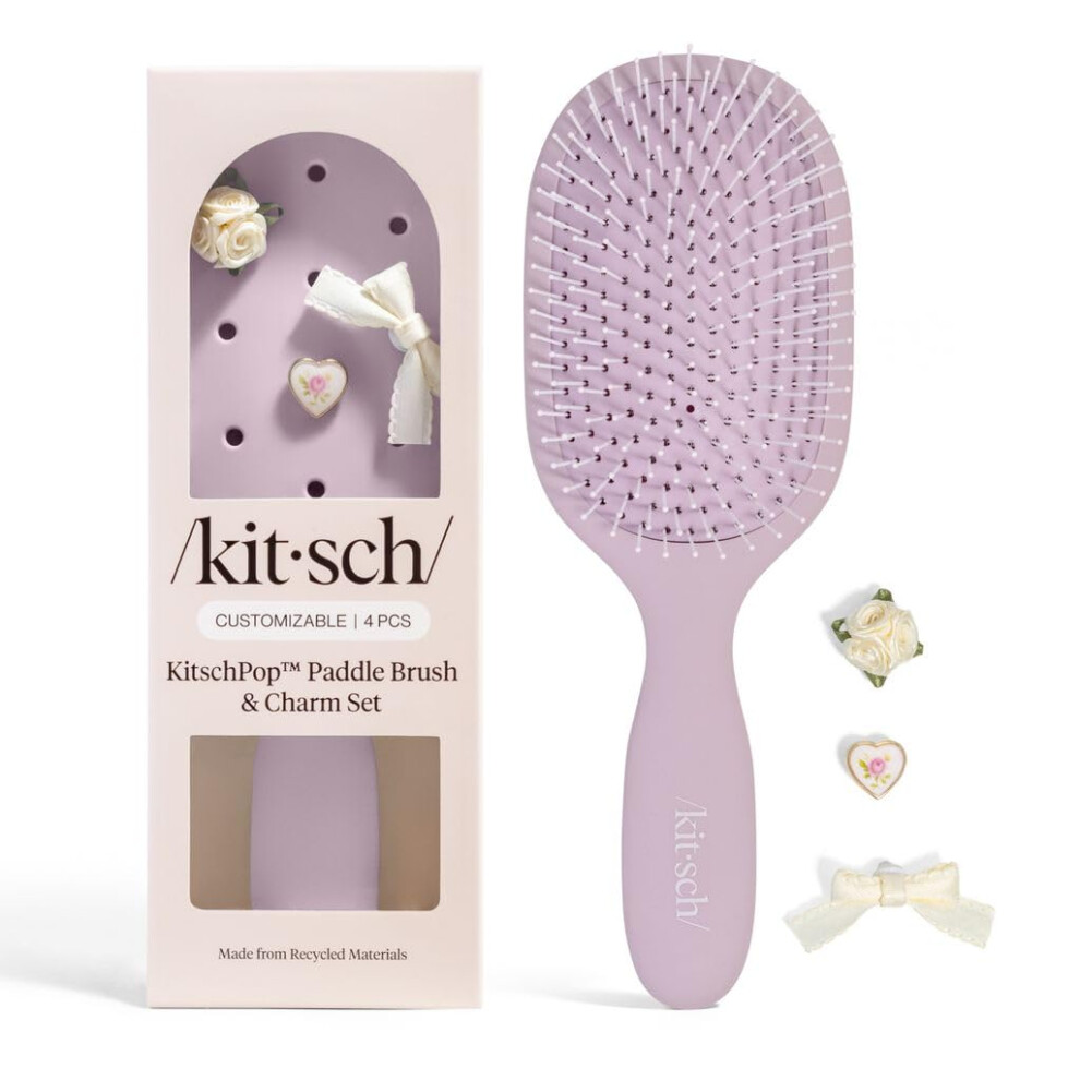Photos - Comb KitschPop Paddle Hairbrush for Women - Flexible Bristles Paddle Brush for Less Breakage, Scalp-Stimulating Detangler Hair Br