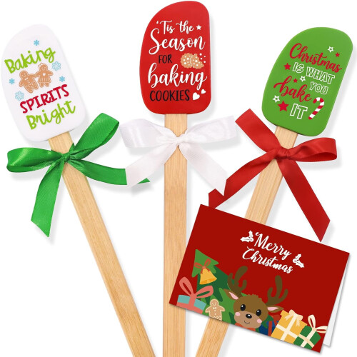 Christmas Silicone Spatulas with Bamboo Handle 3-Pack