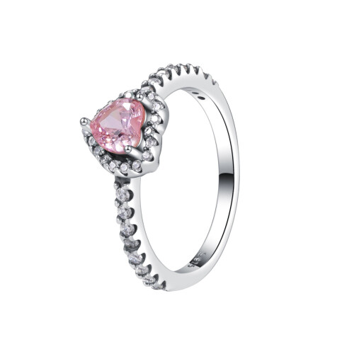 Anillo de plata de ley 925 con corazón rosa y circonita. 2
