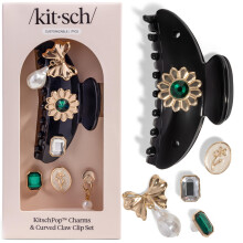 KitschPop Hair Clips For Women with Charm Sets -Customizable Curved Claw Clip With Interchangeable Collectible Cute Charms | Ideal Gifts For Women -V