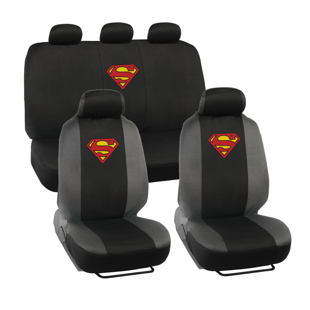 Bdk Warner Brothers Dc Superman Front & Rear Car Seat Covers Full Set - Easy To Install Durable & Polyester Car Seat Cover - All Vehicles Airbag Compa 826942600562
