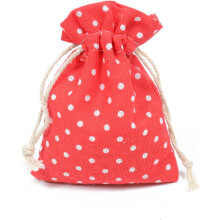 Polka Dot Drawstring Gift Bags Cotton Linen 20pcs