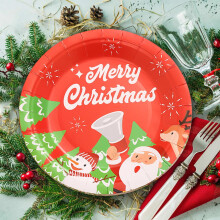 Christmas party paper plates and cups set with Santa Claus