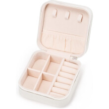 Wattne PU Leather Jewelry Box White Portable Organizer for