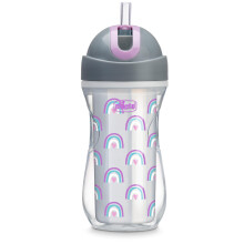 Chicco Flip-Top Trinkbecher 9oz | Isolierter Sippy Cup mit Silikonstr straw | Auslaufsicher | BPA-frei