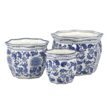 Galt International Blau & Weiß Runde Fluted Klassische Blumenzwiebel Töpfe Set von 3 (7,5", 10", 13")