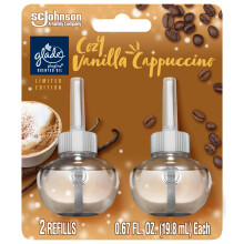 Glade PlugIns Refills Air Freshener, Scented and Essential Oils for Home and Bathroom, Cozy Vanilla Cappuccino, 1.34 Fl Oz, 2 Count