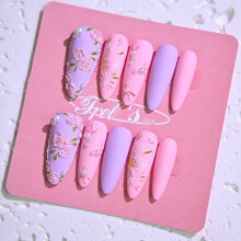Frely's Stiletto Press-On Nails Set Purple Pink Silver