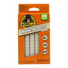 Gorilla Montageputty, Niet-toxische Kleefstof, Verwijderbaar & Herpositioneerbaar, 168 Vooraf Geknipte Vierkanten, 4oz/113g