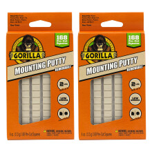 Gorilla Montageputty, Niet-toxisch, Verwijderbaar & Verplaatsbaar, 168 Vooraf Geknipte Vierkanten, 2pk - 4oz/113g, Natuurlijk Tan