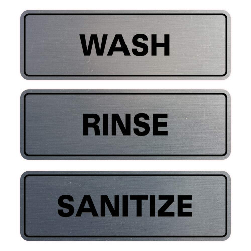 All Quality Standard WASH RINSE SANITIZE Skyltset 3-Pack för Diskhoar