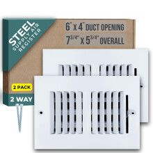 [2 Pack] Past 10x4 Luchtopening 2-Weg Stalen Luchtinlaat van Handua | Ventilatierooster voor Muur en Plafond | Wit | Buitenafmetingen