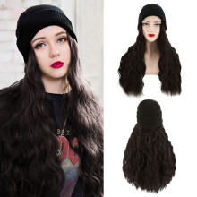 Women's hooded wig knit hat with curly hair, multiple colors
