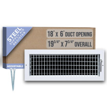 Verstelbaar Luchtrooster voor Duct Opening 18x6, Staal, Wit