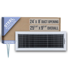 Verstelbare Luchttoevoerrooster voor 24x8 Duct Opening, Wit, Staal