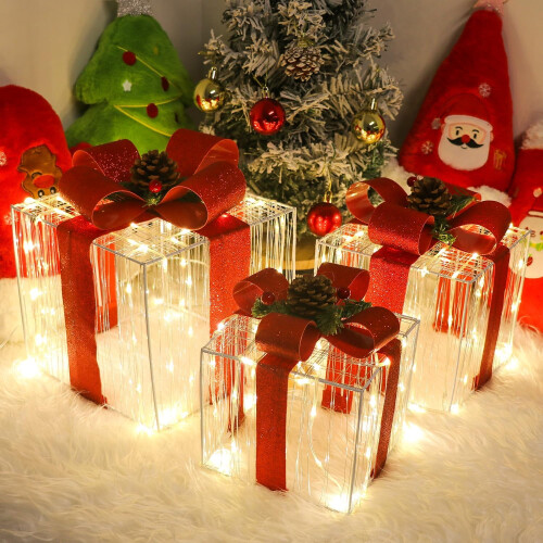 Christmas Lighted Gift Box LED Decoration 3 Pack