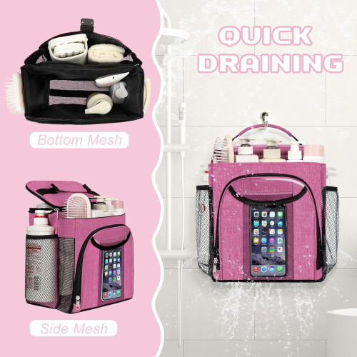 Panier de douche portable à compartiments rose 2