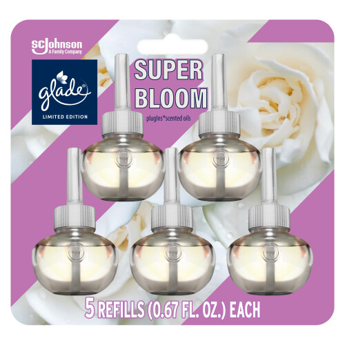 Glade Ricariche Glade PlugIns, Profumi e Oli Essenziali per Casa e Bagno, Super Bloom, 3.35 Fl Oz, 5 Pezzi