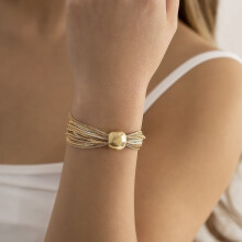 Collar con colgante de esfera metálica para mujer, estilo vintage, con cuentas doradas.
