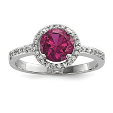 Sterling silver rhodium-plated ring with CZ and red corundum