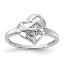 Sterling zilveren ring met rhodium plating en hartvormige zirkonia