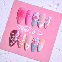 Frely's almond press-on nails handmade summer sea set