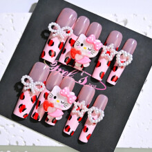 Frely's square leopard-print press-on nails, handmade, 24