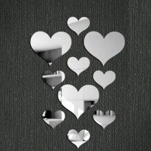 Love Heart Acrylic 3D Mirror Wall Sticker 10pcs