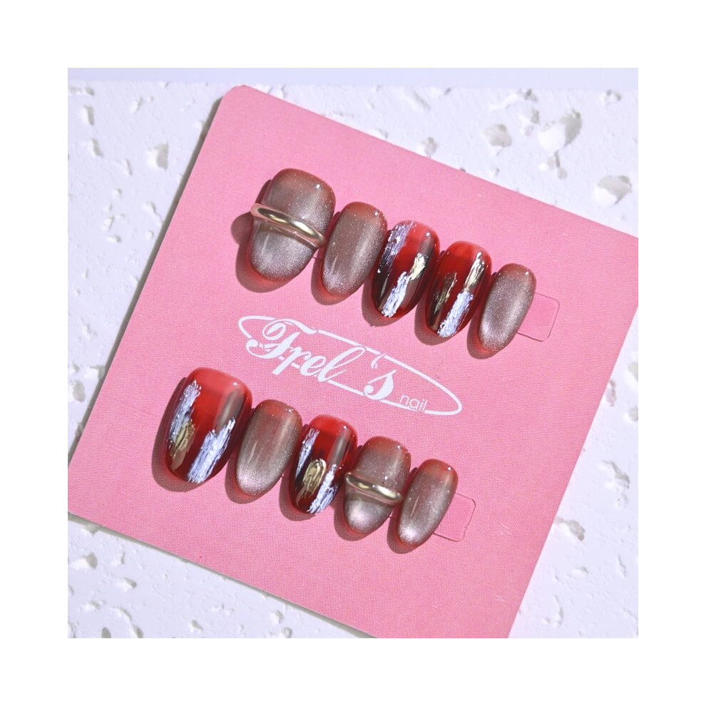 Frely's Round Oatmeal Latte Press-On Nails Set