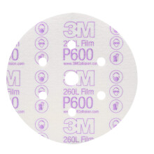 3M Hookit Finishing Film Abrasive Disc 260L, 01071, 6 in, Dust Free, P600, 100 discs per carton